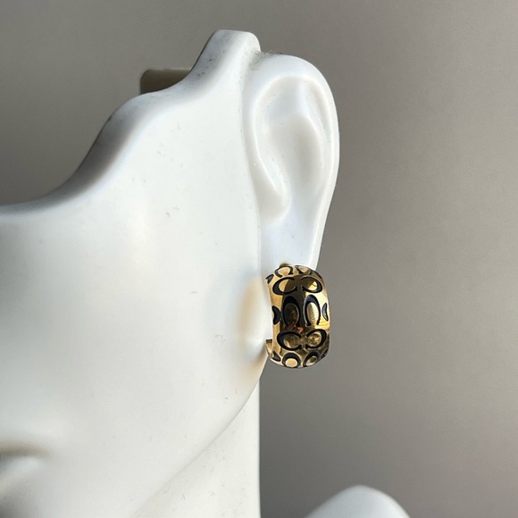 Coach Elegant Gold and Black Hoop Earrings - Picture 3 of 9